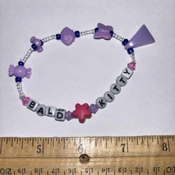 Multicolor “Bald Kitty” Bracelet Adult Humor Beaded Handmade Naughty Accessories - Picture 1 of 4